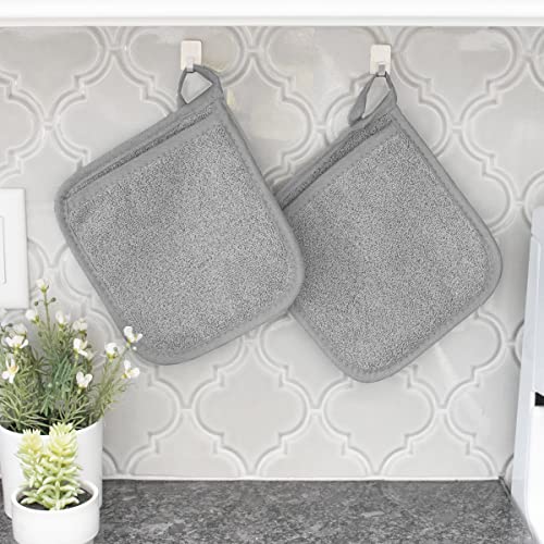 Ritz Premium Terry Pot Holders & Hot Pads with Pocket (2-Pack), 8.5"x7.75", High Heat Resistance, 100% Cotton, Titanium Grey