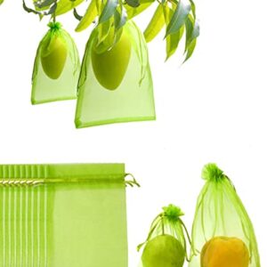 Miuezuth 50PCS Fruit Protection Netting Bags for Fruit Trees, 9x6 Inch Garden Mesh Barrier Bags to Protect Plants from Pest Birds Squirrels, Fruit Cover Mesh Bag with Drawstring, Reusable, Green