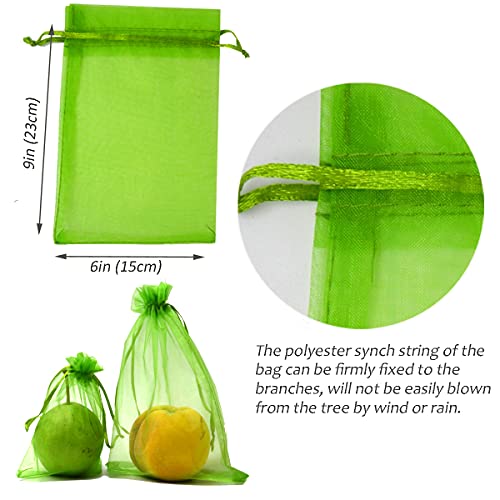 Miuezuth 50PCS Fruit Protection Netting Bags for Fruit Trees, 9x6 Inch Garden Mesh Barrier Bags to Protect Plants from Pest Birds Squirrels, Fruit Cover Mesh Bag with Drawstring, Reusable, Green