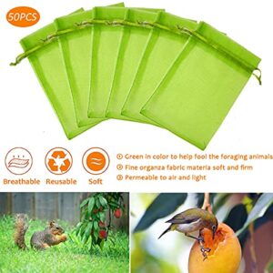 Miuezuth 50PCS Fruit Protection Netting Bags for Fruit Trees, 9x6 Inch Garden Mesh Barrier Bags to Protect Plants from Pest Birds Squirrels, Fruit Cover Mesh Bag with Drawstring, Reusable, Green