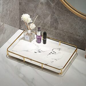 Dobbyby Vanity Tray Makeup Organizer Cosmetics Storage Bathroom Skincare Organizer Countertop Display Rack in Dresser Stainless Steel Shelf Marble Print Ceramic Trays