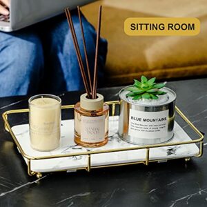 Dobbyby Vanity Tray Makeup Organizer Cosmetics Storage Bathroom Skincare Organizer Countertop Display Rack in Dresser Stainless Steel Shelf Marble Print Ceramic Trays