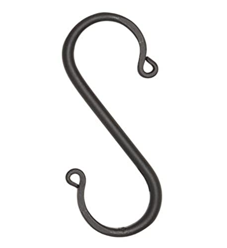 6 Wrought Iron S Hooks - 5" Hand Forged with Scrolls (Set of Six) by Amish Blacksmith Lancaster Pennsylvania USA