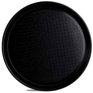 Yesland 6 Pack Restaurant Serving Trays, 11 Inch Non-Slip Tray Ottoman Tray, Plastic Coffee Table Circle Tray with Raised Edges for Breakfast, Drinks, Snack for Coffee Table, Dining Table, Black