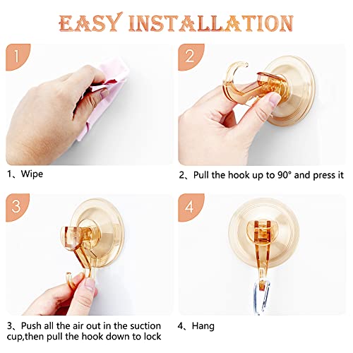 Suction Cup Hooks Reusable Heavy Duty Vacuum Suction Cup Hooks Bathroom Kitchen Window Glass Hooks for Loofah Key Towel Robe Utensils Wreath Christmas Festival Decorations - 2 Pack, Orange