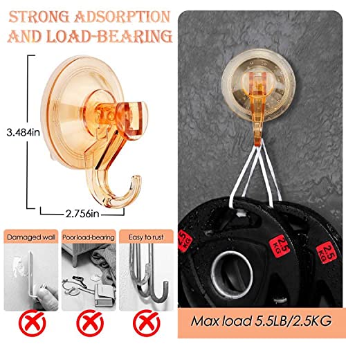 Suction Cup Hooks Reusable Heavy Duty Vacuum Suction Cup Hooks Bathroom Kitchen Window Glass Hooks for Loofah Key Towel Robe Utensils Wreath Christmas Festival Decorations - 2 Pack, Orange