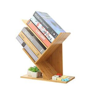 desktop bamboo bookshelf desk 3-tier book storage organizer shelves tree bookshelf, floor standing bookcase, wood storage rack for office home school shelf display creative bookcas (bamboo wood)