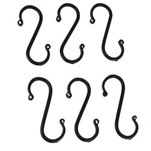 6 Wrought Iron S Hooks - 4" Hand Forged with Scrolls (Set of Six) Hand Forged by Amish Blacksmith Lancaster Pennsylvania USA