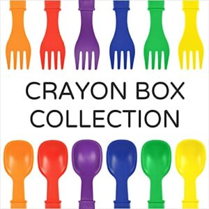 Re Play Made in USA 12pk Fork and Spoon Utensil Set for Baby & Toddler Feeding in Yellow, Red, Navy, Amethyst, Green & Orange -BPA Free- Made of Eco Friendly Recycled Milk Jugs- Crayon Box