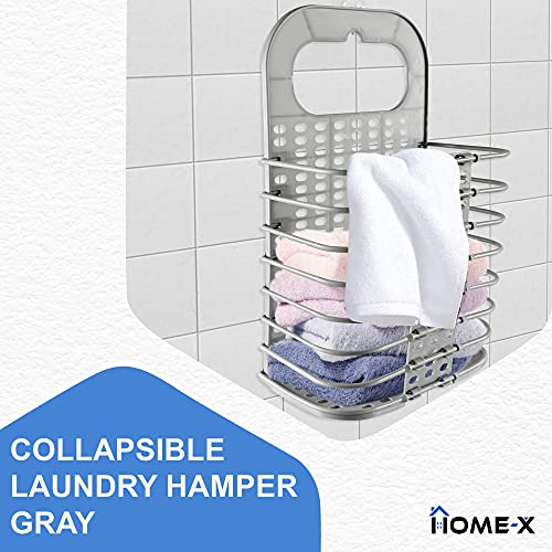 HOME-X Collapsible Laundry Hamper, Plastic Clothes Hamper and Collapsible Laundry Basket, Convenient Hanging Laundry Hamper, 18" L x 10 ½” W x 6 ½” H, Gray