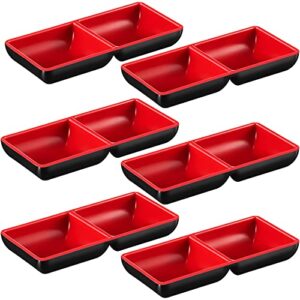 6 pieces dual dipping bowls melamine dual sauce bowls dual sauce dishes divided sauce dishes wasabi sushi dipping plates appetizer serving tray for restaurant kitchen, soy sauce, ketchup, bbq sauce