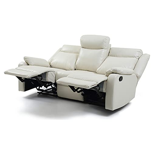 Glory Furniture Ward Faux Leather Double Reclining Sofa in Pearl