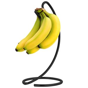 banana holder modern banana hanger tree stand hook for kitchen countertop, copper banana stand, by homeries (black)