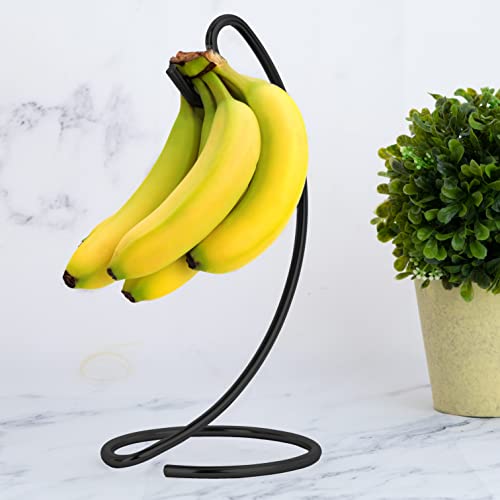 Banana Holder Modern Banana Hanger Tree Stand Hook for Kitchen Countertop, Copper Banana Stand, by Homeries (Black)