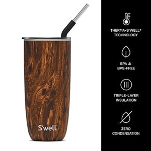 S'well Stainless Steel Tumbler with Straw - 24 Fl Oz - Teakwood - Triple-Layered Vacuum-Insulated Containers Keeps Drinks Cold for 18 Hot for 5 Hours - BPA-Free Water Bottle
