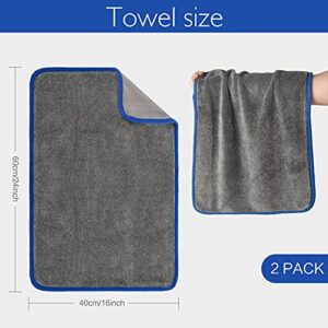 KinHwa Microfiber Car Drying Towel 16 x 24inch 2 Pack Absorbent Car Wash Cleaning Cloth Soft Cleaning Wipes for Car Detailing Lint-Free and Scratch-Free Ideal for auto Trucks Boats SUV Dark-Gray