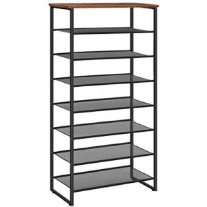 hoobro 8 tier shoe rack, large capacity shoe shelf for 21-28 pairs of shoes, shoe storage organizer with detachable metal mesh, strong and stable, easy assembly, industrial, rustic brown bf68xj01