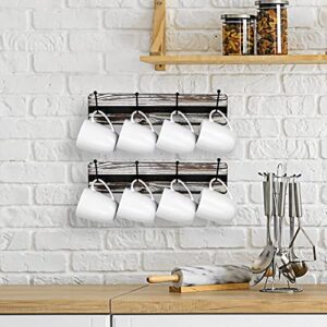 MyGift Wall Mounted Torched Solid Wood Coffee Mug Holder Rack with 4 Hooks, Wall Hanging Coffee Bar Mug and Cup Rack, Set of 2