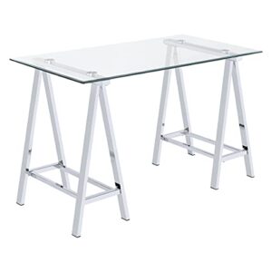 osp home furnishings middleton 47 inch desk with clear beveled glass top, chrome base