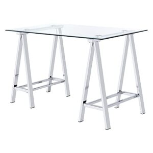 OSP Home Furnishings Middleton 47 Inch Desk with Clear Beveled Glass Top, Chrome Base