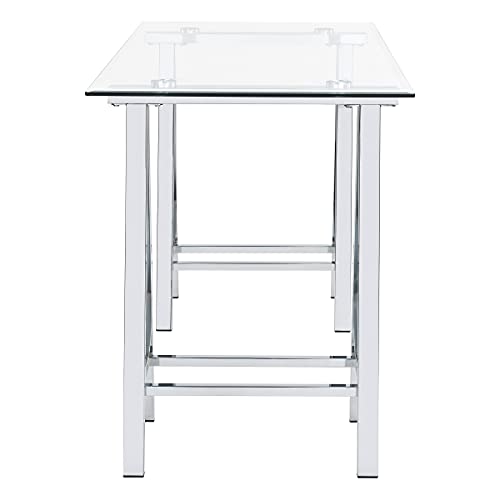 OSP Home Furnishings Middleton 47 Inch Desk with Clear Beveled Glass Top, Chrome Base