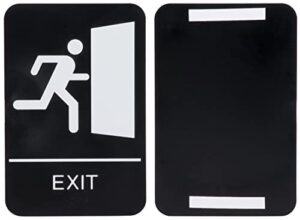 kraken sign co. - ada exit sign with braille - black and white, 9" x 6" - highly visible with self adhesive backing - plastic