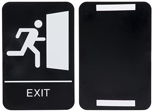 Kraken Sign Co. - ADA Exit Sign with Braille - Black and White, 9" x 6" - Highly Visible With Self Adhesive Backing - Plastic