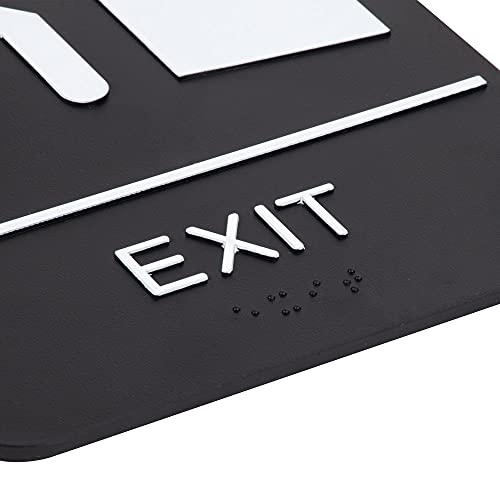 Kraken Sign Co. - ADA Exit Sign with Braille - Black and White, 9" x 6" - Highly Visible With Self Adhesive Backing - Plastic