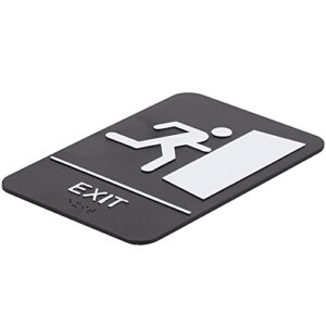 Kraken Sign Co. - ADA Exit Sign with Braille - Black and White, 9" x 6" - Highly Visible With Self Adhesive Backing - Plastic