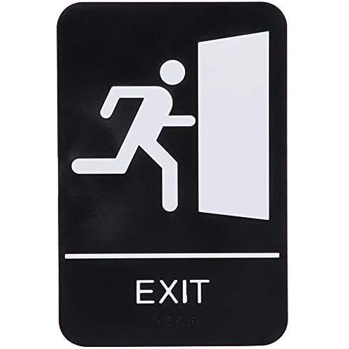 Kraken Sign Co. - ADA Exit Sign with Braille - Black and White, 9" x 6" - Highly Visible With Self Adhesive Backing - Plastic