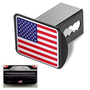 czc auto american flag trailer hitch cover aluminum usa u.s. flag towing receiver plug cover, metal emblem guard for pickup truck car suv, heavy duty tube plug insert fits 2" receiver