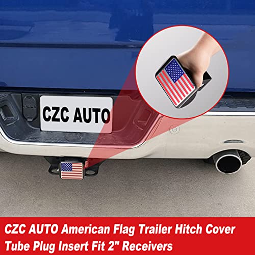 CZC AUTO American Flag Trailer Hitch Cover Aluminum USA U.S. Flag Towing Receiver Plug Cover, Metal Emblem Guard for Pickup Truck Car SUV, Heavy Duty Tube Plug Insert Fits 2" Receiver