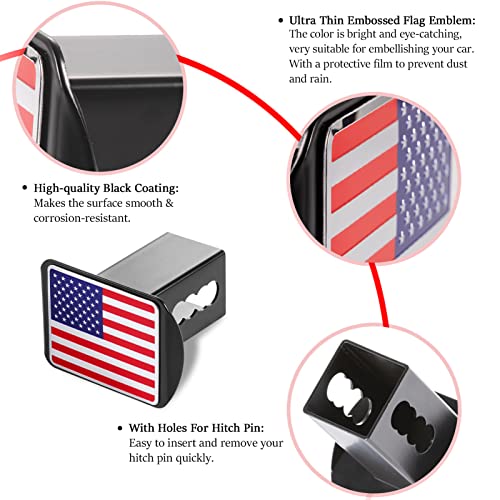 CZC AUTO American Flag Trailer Hitch Cover Aluminum USA U.S. Flag Towing Receiver Plug Cover, Metal Emblem Guard for Pickup Truck Car SUV, Heavy Duty Tube Plug Insert Fits 2" Receiver