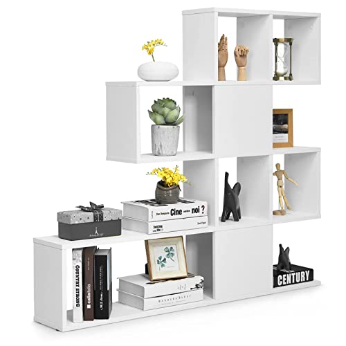 Tangkula 16 Shelves Bookshelf, Modern Ladder Corner Bookshelf, 9 Cubes Stepped Storage Bookcase, 5-Tier Display Shelf Storage Organizer for Home Office, 47 x 8 x 43 Inch, Room Divider Bookcase