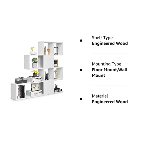 Tangkula 16 Shelves Bookshelf, Modern Ladder Corner Bookshelf, 9 Cubes Stepped Storage Bookcase, 5-Tier Display Shelf Storage Organizer for Home Office, 47 x 8 x 43 Inch, Room Divider Bookcase