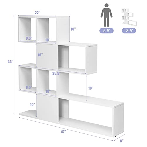 Tangkula 16 Shelves Bookshelf, Modern Ladder Corner Bookshelf, 9 Cubes Stepped Storage Bookcase, 5-Tier Display Shelf Storage Organizer for Home Office, 47 x 8 x 43 Inch, Room Divider Bookcase