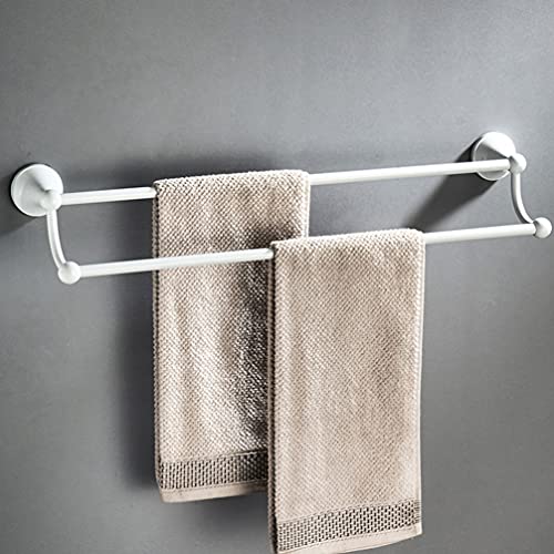 DOITOOL Double Towel Bar Wall- Mounted Brass Towel Bar Towel Holder Antique Brass Retro Towel Rack Wall Mounted Brass Storage Rack Smooth Towel Rack Towel Holder (White) Towel Storage Bar