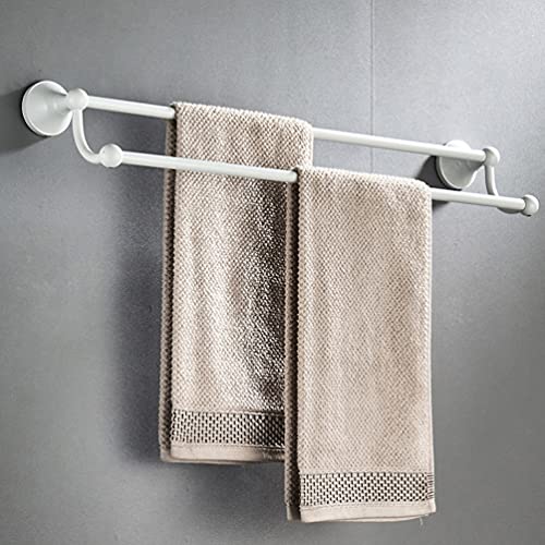 DOITOOL Double Towel Bar Wall- Mounted Brass Towel Bar Towel Holder Antique Brass Retro Towel Rack Wall Mounted Brass Storage Rack Smooth Towel Rack Towel Holder (White) Towel Storage Bar