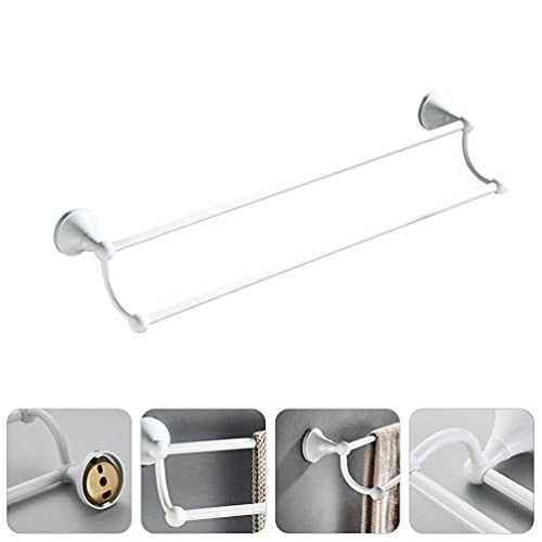 DOITOOL Double Towel Bar Wall- Mounted Brass Towel Bar Towel Holder Antique Brass Retro Towel Rack Wall Mounted Brass Storage Rack Smooth Towel Rack Towel Holder (White) Towel Storage Bar