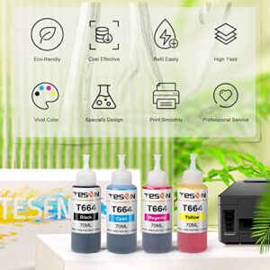 TESEN Compatible 664 XL Refill Ink Bottle Replacement for Epson 664 XL T664 for Use with Epson EcoTank ET-2500 ET-2550 Workfoce ET-4500 L485 L350 Printer T664120 T664220 T664320 T664420 4-Pack Color