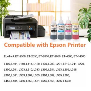 TESEN Compatible 664 XL Refill Ink Bottle Replacement for Epson 664 XL T664 for Use with Epson EcoTank ET-2500 ET-2550 Workfoce ET-4500 L485 L350 Printer T664120 T664220 T664320 T664420 4-Pack Color