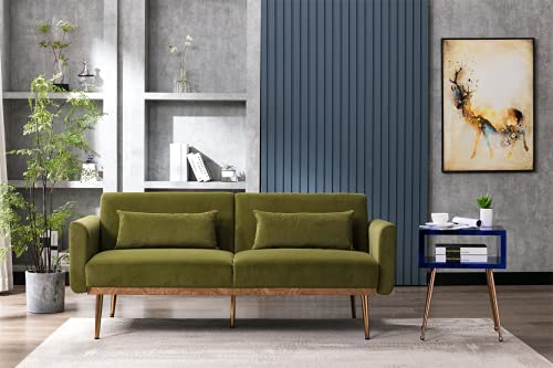 SZLIZCCC 68 "- Velvet Sofa, Accent Sofa, Loveseat Sofa Convertible Sofa Sleeper, with Gold Metal Feet, with Two Rectangular Waist Pillows, Suitable for Small Spaces (Olive Green)