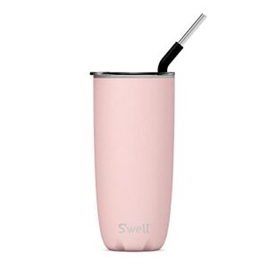 s'well stainless steel tumbler with straw - 24 fl oz - pink topaz - triple-layered vacuum-insulated containers keeps drinks cold for 18 hot for 5 hours - bpa-free water bottle