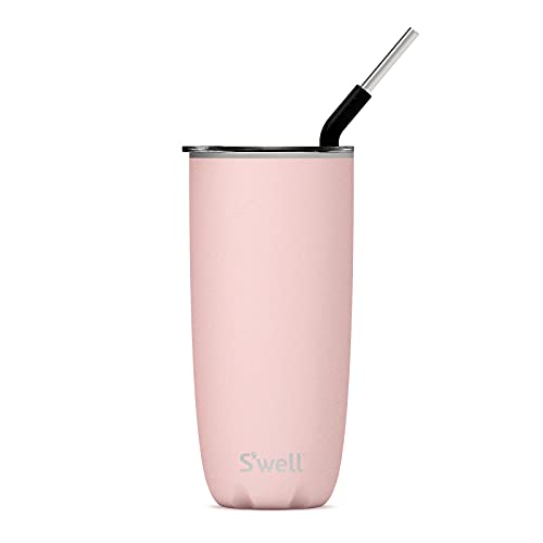 S'well Stainless Steel Tumbler with Straw - 24 Fl Oz - Pink Topaz - Triple-Layered Vacuum-Insulated Containers Keeps Drinks Cold for 18 Hot for 5 Hours - BPA-Free Water Bottle