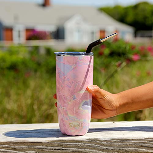 S'well Stainless Steel Tumbler with Straw - 24 Fl Oz - Pink Topaz - Triple-Layered Vacuum-Insulated Containers Keeps Drinks Cold for 18 Hot for 5 Hours - BPA-Free Water Bottle