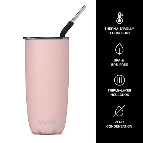 S'well Stainless Steel Tumbler with Straw - 24 Fl Oz - Pink Topaz - Triple-Layered Vacuum-Insulated Containers Keeps Drinks Cold for 18 Hot for 5 Hours - BPA-Free Water Bottle