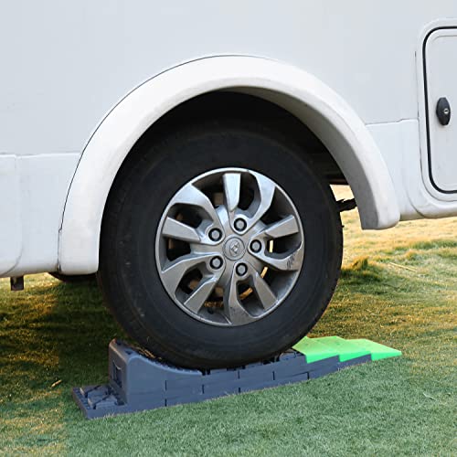 GarfatolRv Rv Leveling Blocks,Trailer Leveling Blocks for Heavy Duty Include Camper Leveling Blocks 9 Packs,One Top Wheels Chock and Green Ramp 3 Packs with Bag -Grey