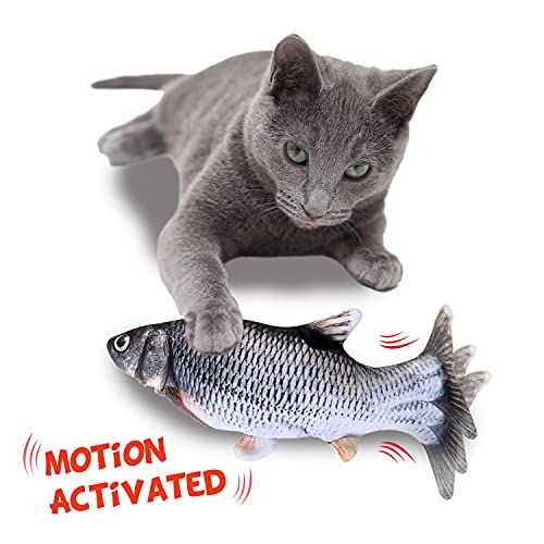 ZIKATON Flopping Fish Cat Toy 11",Electric Moving Cat Toy, Cat Toys for Indoor Cats, Floppy Cat Kicker Fish Toy, Vibrating Catnip Toy,Different Fish for Choice & Fun Toy for Cat Exercise