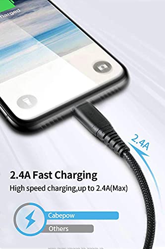 [3 Pack] Apple MFi Certified iPhone Charger 6ft, Cabepow Lightning Cable 6 Foot, iPhone Charging Cord 6 Feet 2.4A USB Cables for iPhone Pro Max/Xs/XR/X/8 Plus/7/6s/6/5c/5 (Black)