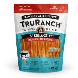 truranch all-natural rawhide alternative dog treats, 5" sticks (beef), with hydrolyzed collagen 50% protein, healthy treats, limited ingredients dog chew, for small, medium, and large dogs